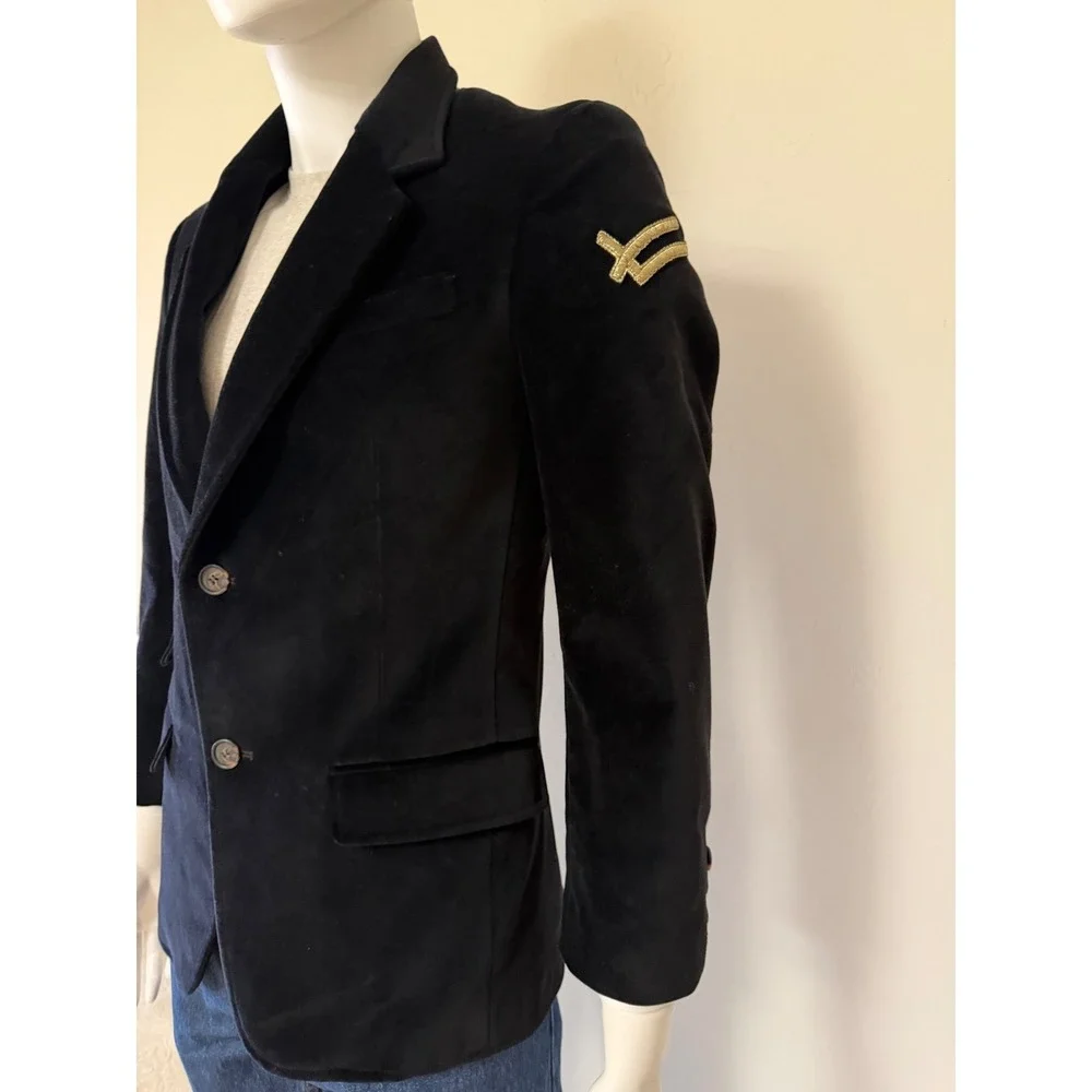 William Rast Mens Black Velvet‎ Blazer Jacket Gold Logo Sleeve Two Button Size S